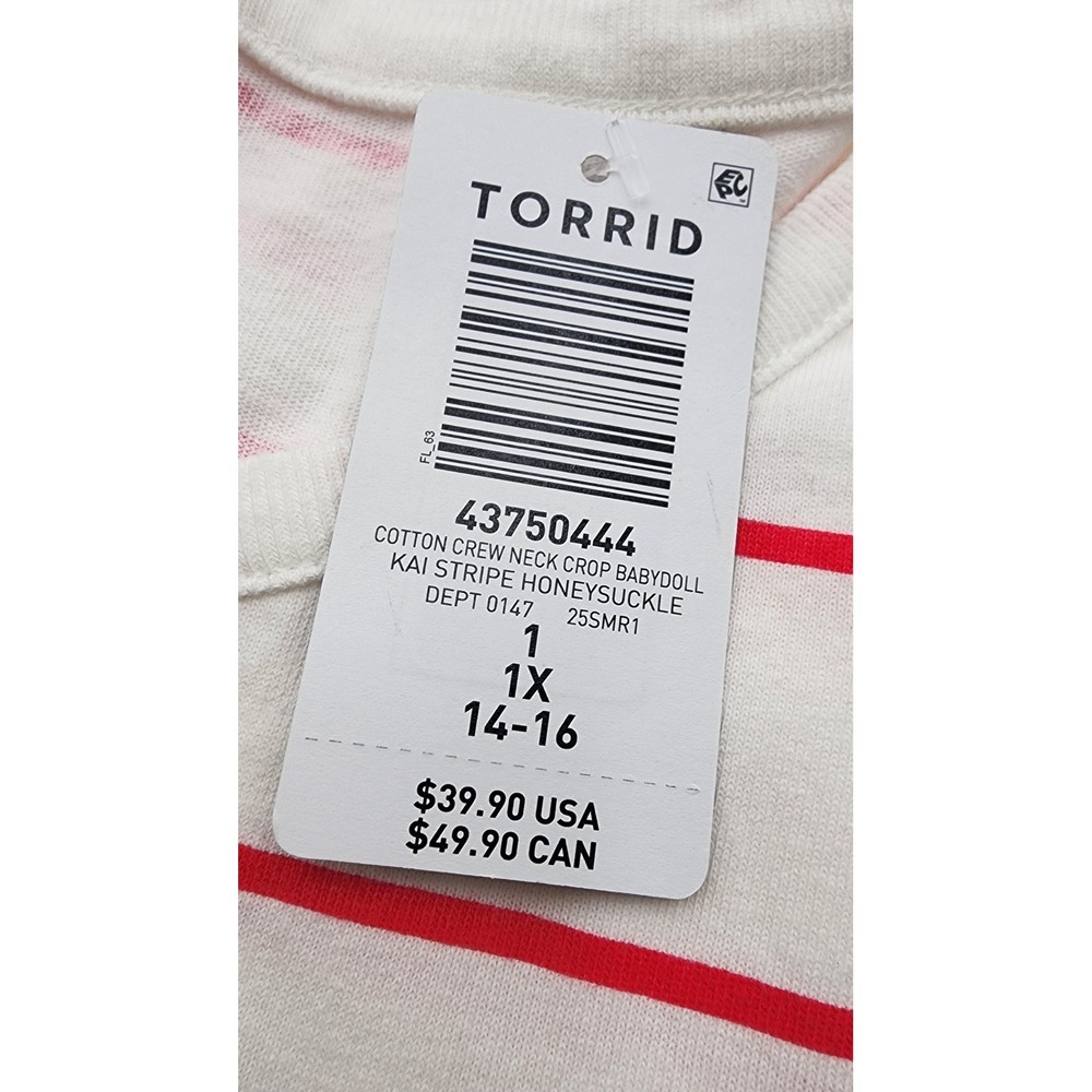 Torrid Tank Top Women 14-16 White Red NEW Striped Babydoll Peplum Ruffle Cotton - Picture 9 of 9